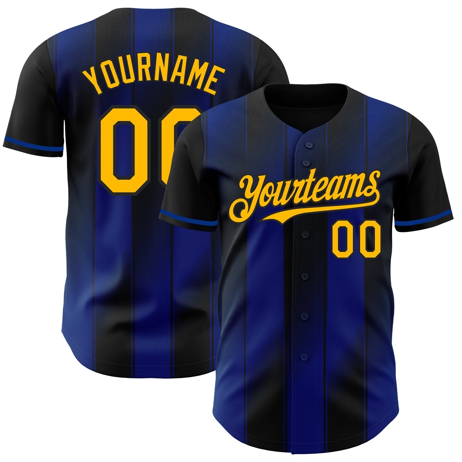 Custom Black Gold-Royal Gradient Classic Vertical Stripe Authentic Baseball Jersey baseball jersey product view 1