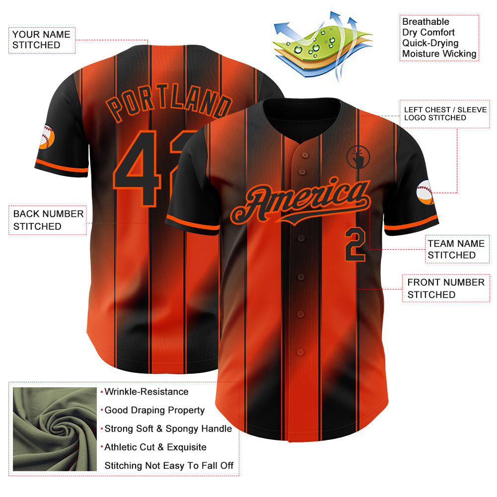 Custom Black-Orange Gradient Classic Vertical Stripe Authentic Baseball Jersey baseball jersey product view 3