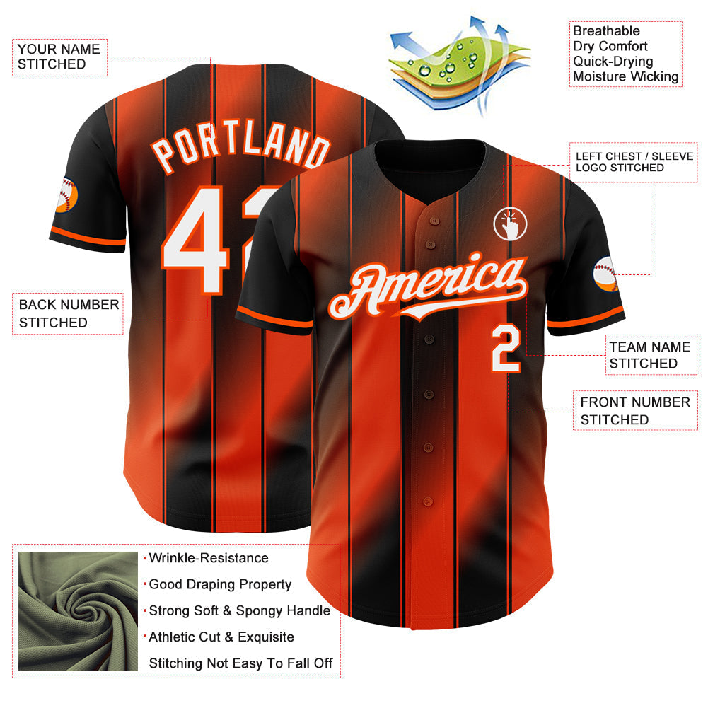 Custom Black White-Orange Gradient Classic Vertical Stripe Authentic Baseball Jersey baseball jersey product view 3