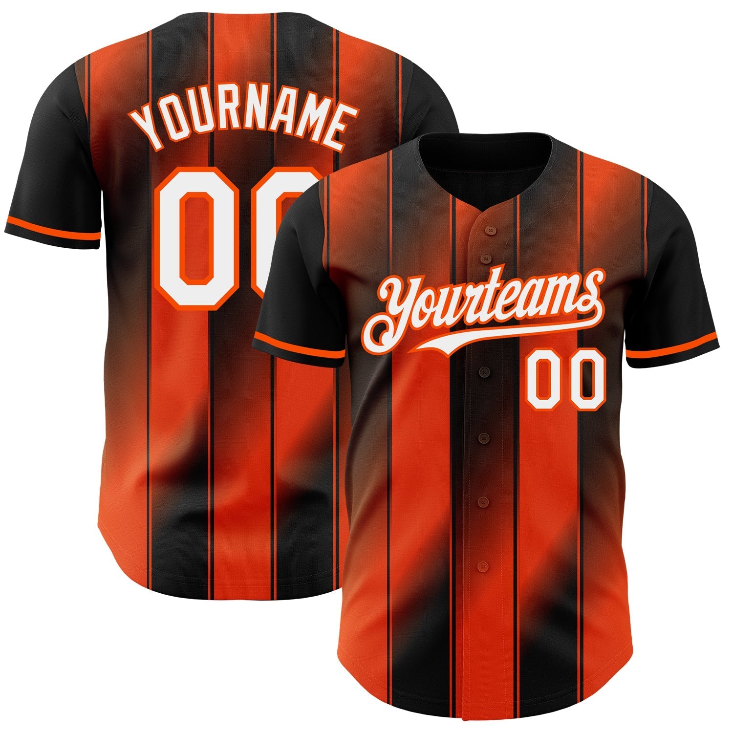 Custom Black White-Orange Gradient Classic Vertical Stripe Authentic Baseball Jersey baseball jersey product view 1
