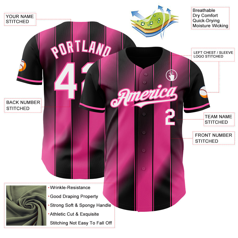 Custom Black White-Pink Gradient Classic Vertical Stripe Authentic Baseball Jersey baseball jersey product view 3