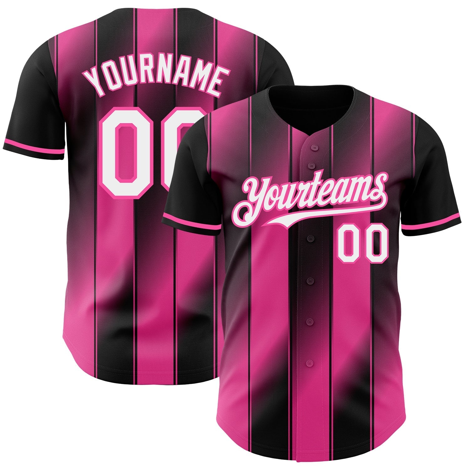 Custom Black White-Pink Gradient Classic Vertical Stripe Authentic Baseball Jersey baseball jersey product view 1