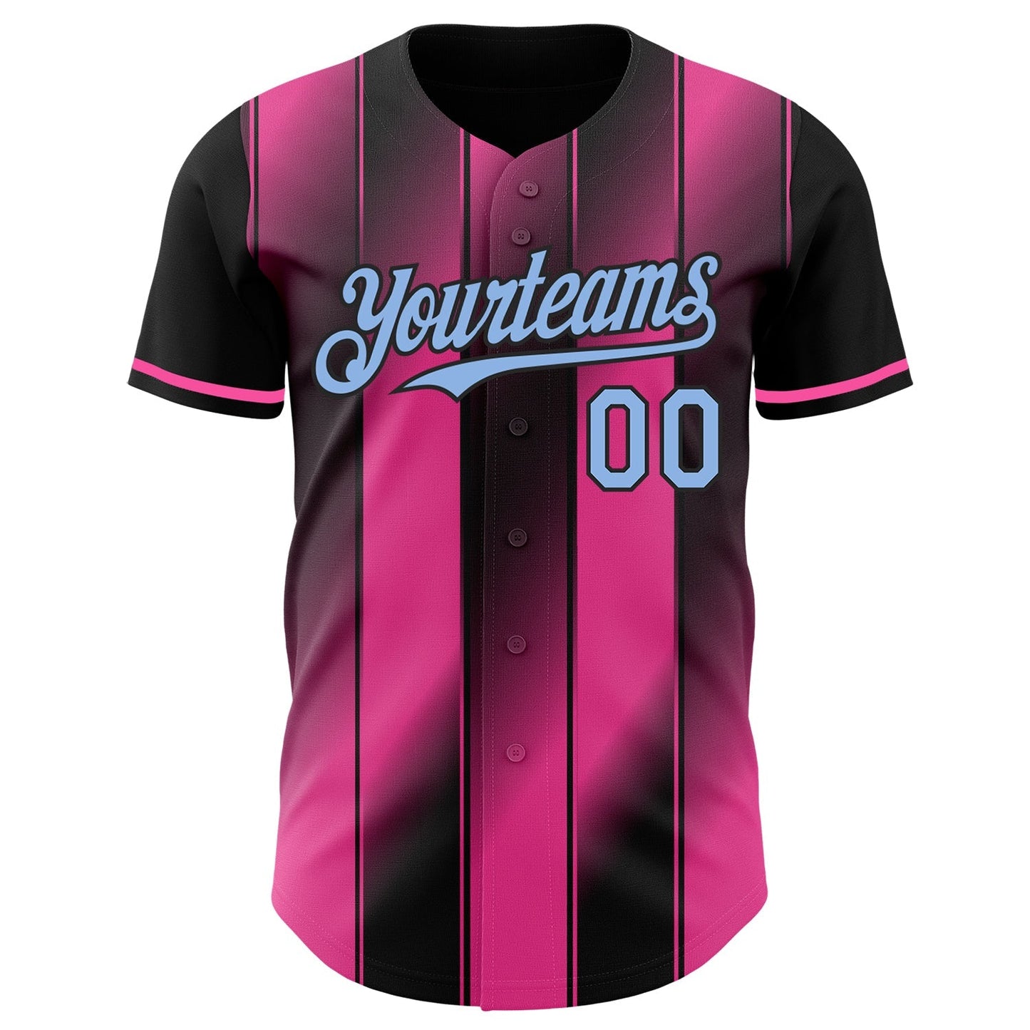 Custom Black Light Blue-Pink Gradient Classic Vertical Stripe Authentic Baseball Jersey baseball jersey product view 2