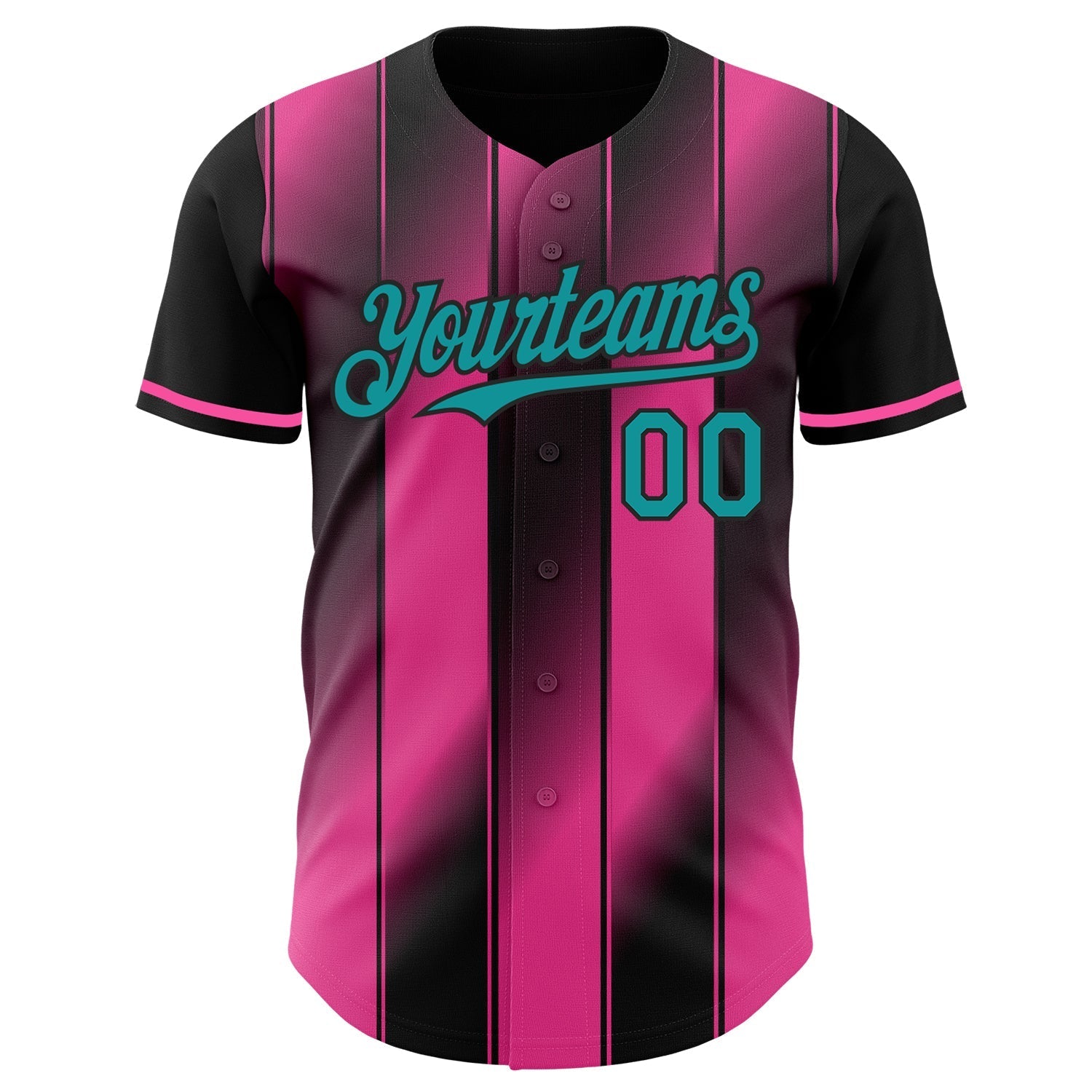 Custom Black Teal-Pink Gradient Classic Vertical Stripe Authentic Baseball Jersey baseball jersey product view 2