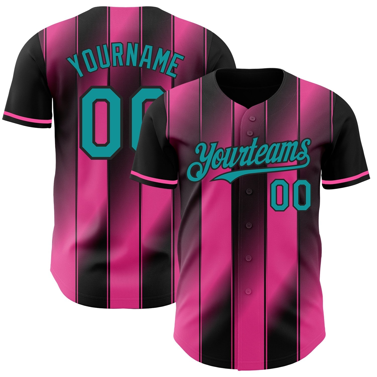 Custom Black Teal-Pink Gradient Classic Vertical Stripe Authentic Baseball Jersey baseball jersey product view 1