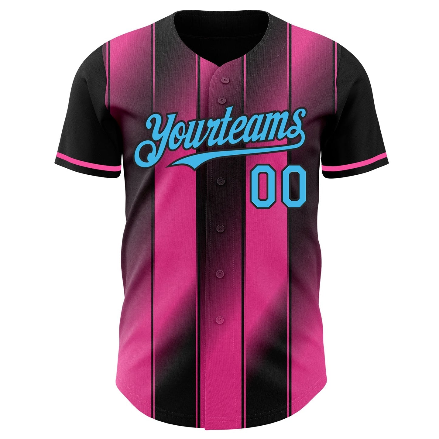 Custom Black Sky Blue-Pink Gradient Classic Vertical Stripe Authentic Baseball Jersey baseball jersey product view 2