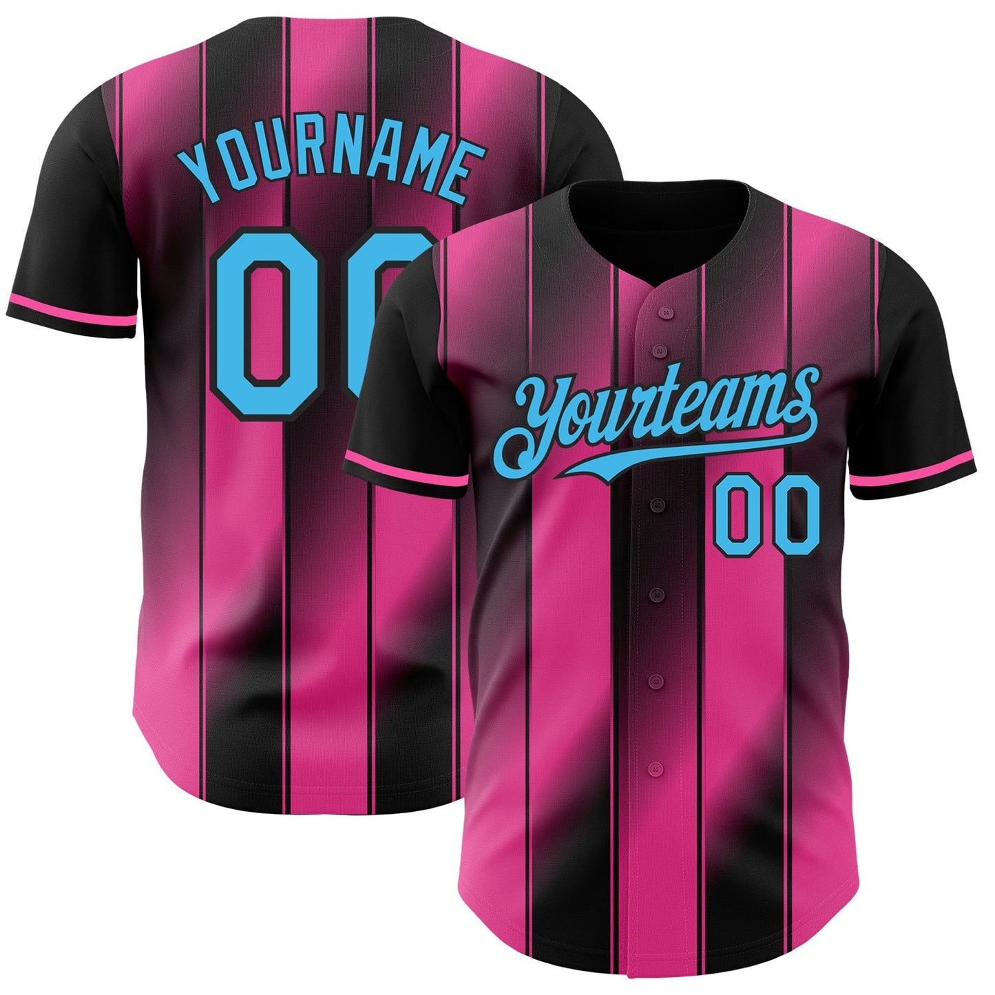 Custom Black Sky Blue-Pink Gradient Classic Vertical Stripe Authentic Baseball Jersey baseball jersey product view 1