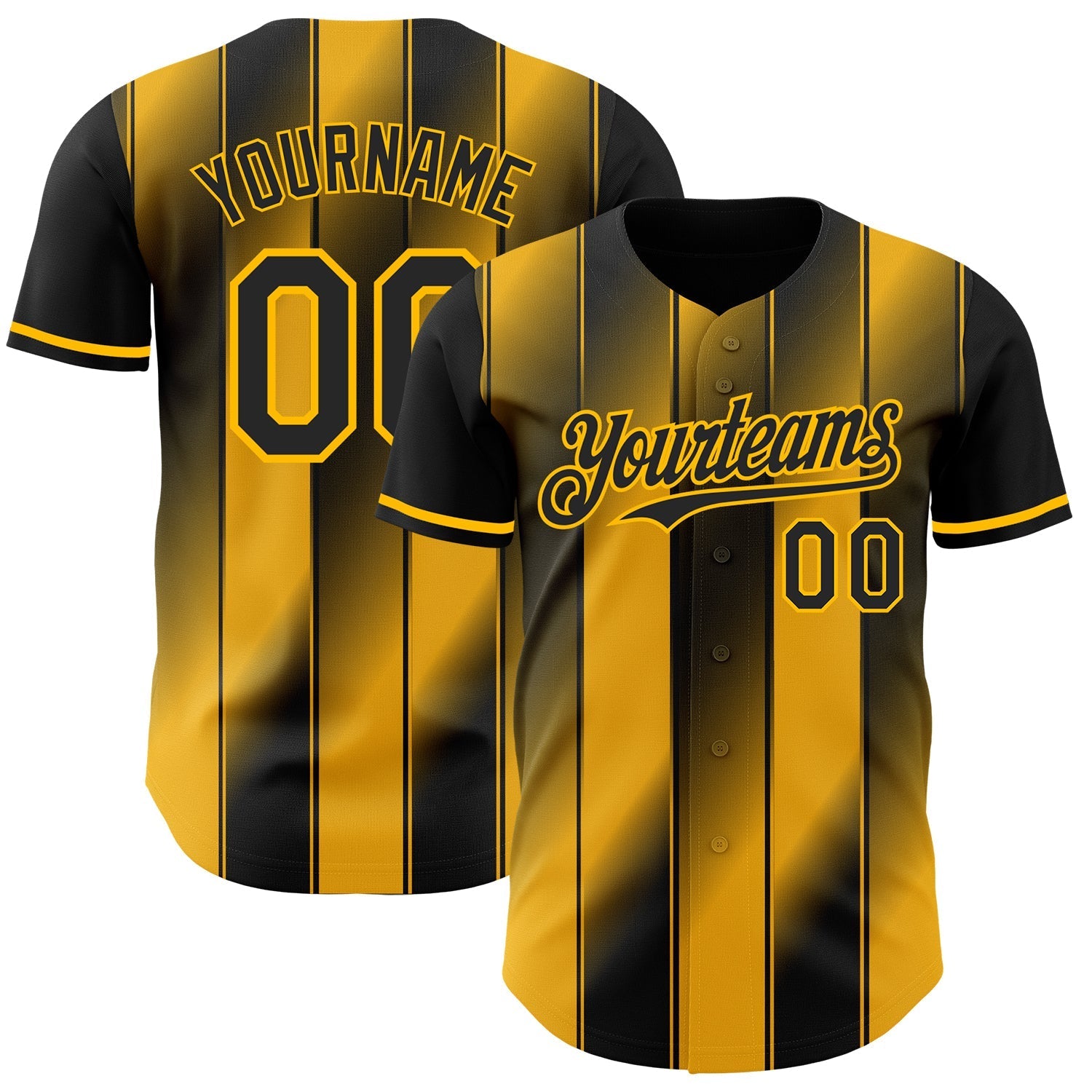 Custom Black-Gold Gradient Classic Vertical Stripe Authentic Baseball Jersey baseball jersey product view 1