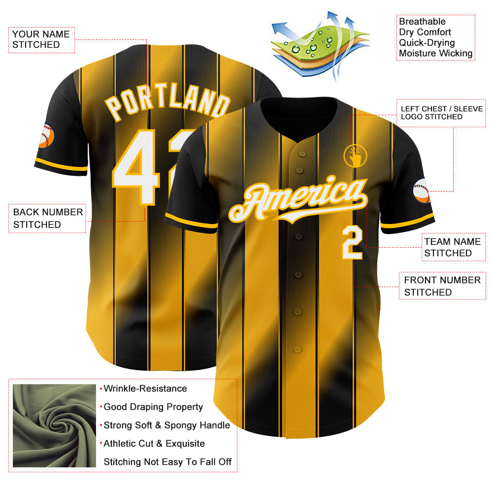 Custom Black White-Gold Gradient Classic Vertical Stripe Authentic Baseball Jersey baseball jersey product view 3