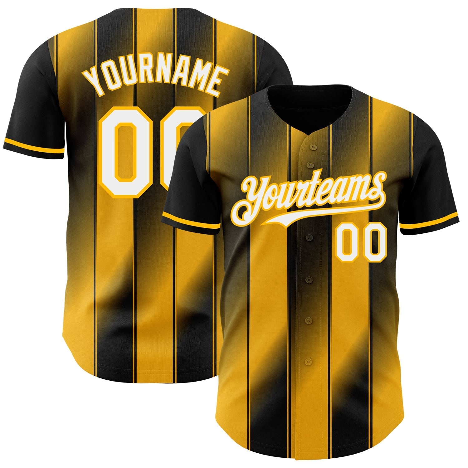 Custom Black White-Gold Gradient Classic Vertical Stripe Authentic Baseball Jersey baseball jersey product view 1