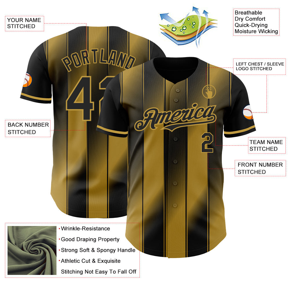 Custom Black-Old Gold Gradient Classic Vertical Stripe Authentic Baseball Jersey baseball jersey product view 3