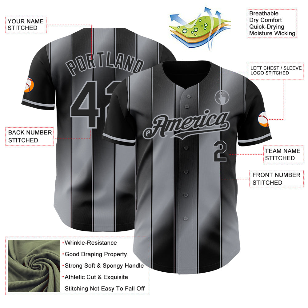 Custom Black-Gray Gradient Classic Vertical Stripe Authentic Baseball Jersey baseball jersey product view 3