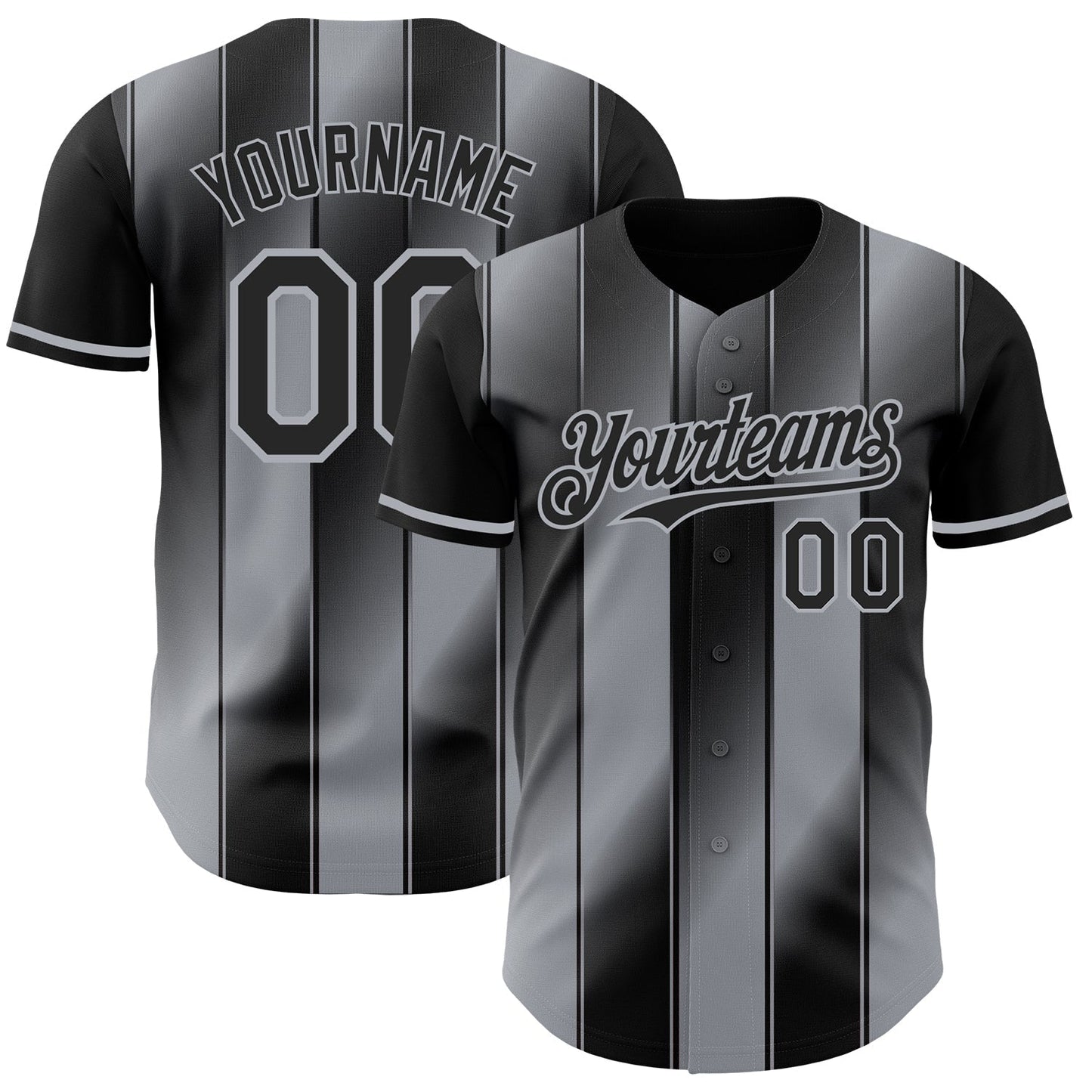 Custom Black-Gray Gradient Classic Vertical Stripe Authentic Baseball Jersey baseball jersey product view 1