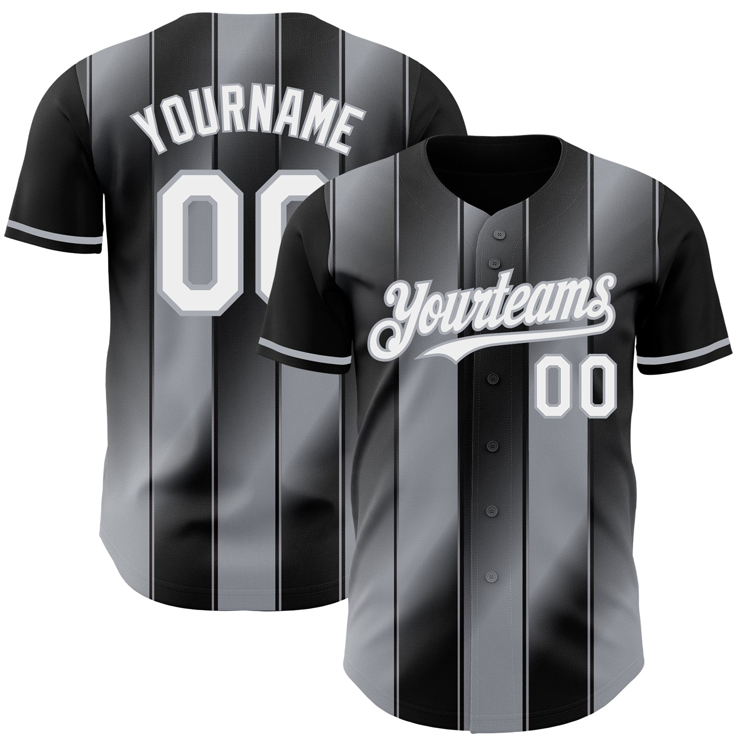 Custom Black White-Gray Gradient Classic Vertical Stripe Authentic Baseball Jersey baseball jersey product view 1