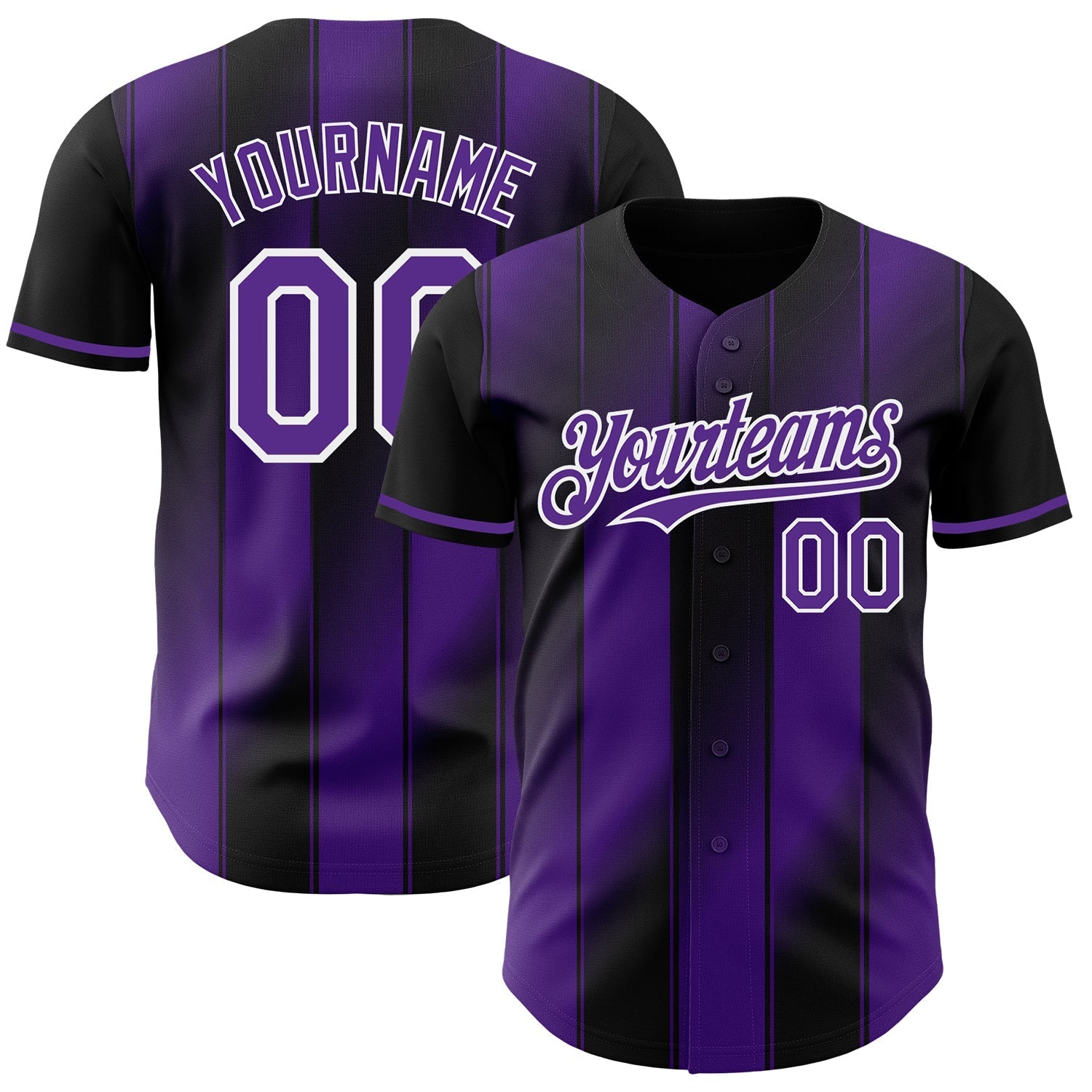Custom Black Purple-White Gradient Classic Vertical Stripe Authentic Baseball Jersey baseball jersey product view 1