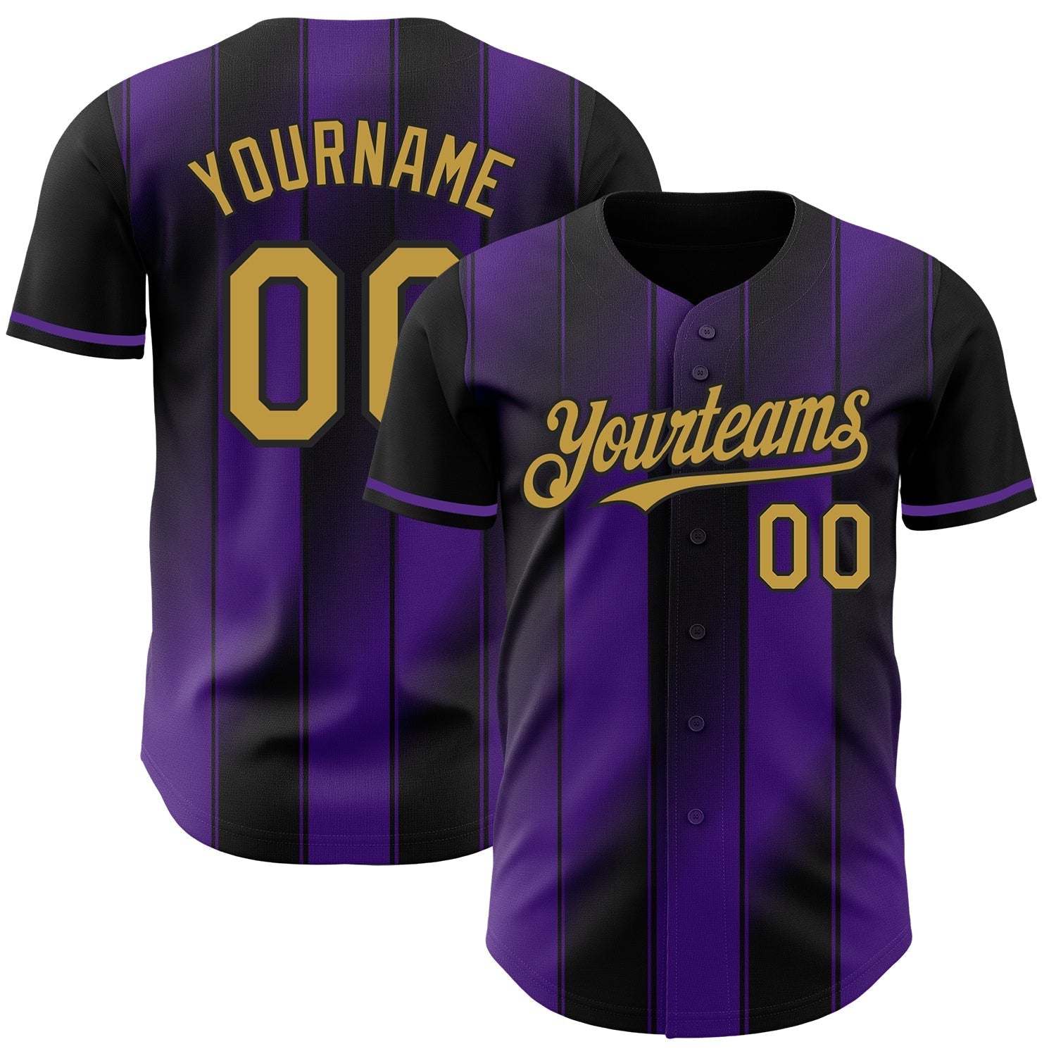 Custom Black Old Gold-Purple Gradient Classic Vertical Stripe Authentic Baseball Jersey baseball jersey product view 1