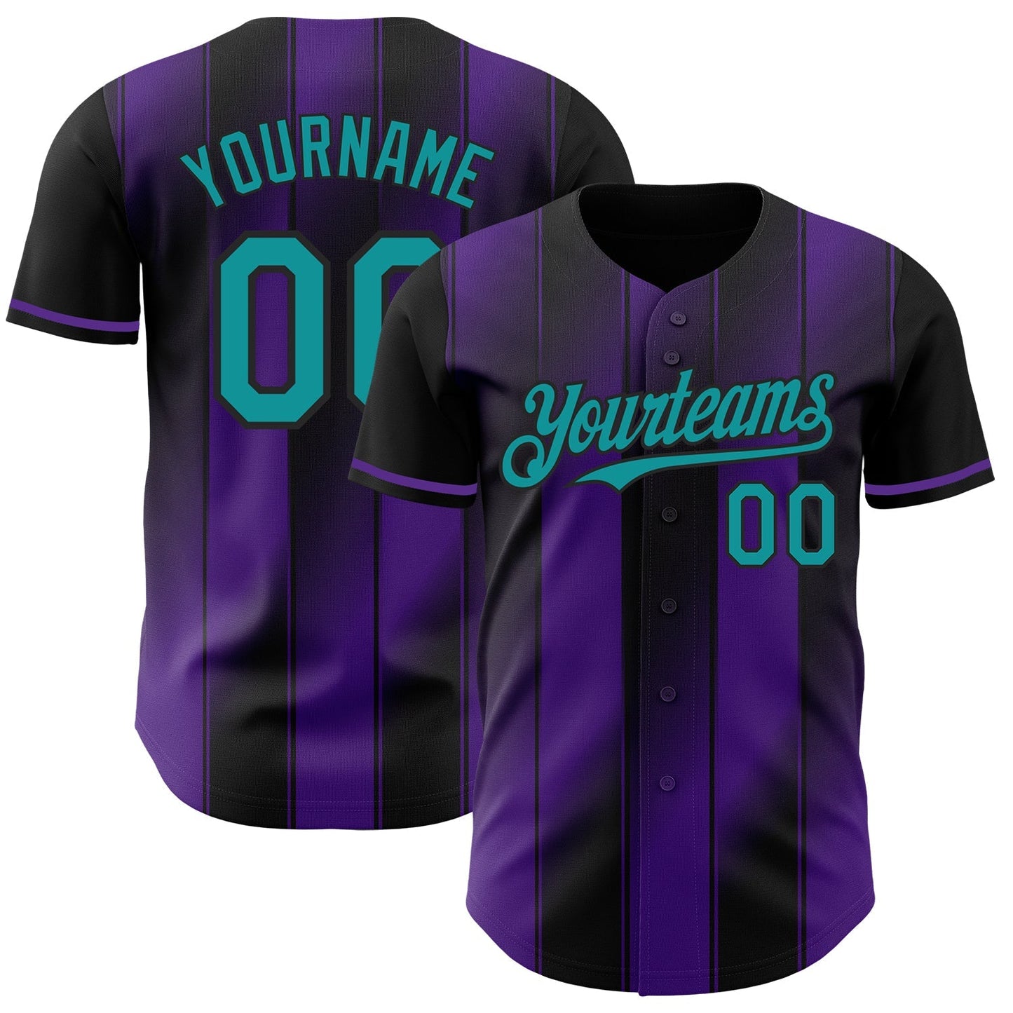 Custom Black Teal-Purple Gradient Classic Vertical Stripe Authentic Baseball Jersey baseball jersey product view 1