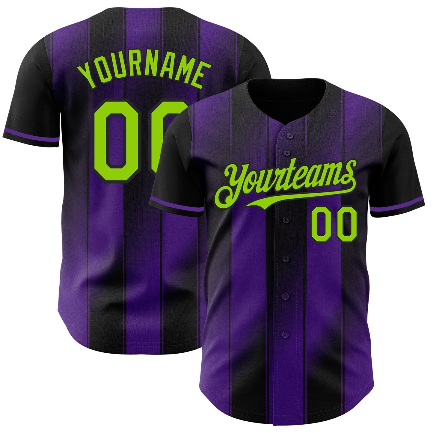 Custom Black Neon Green-Purple Gradient Classic Vertical Stripe Authentic Baseball Jersey baseball jersey product view 1