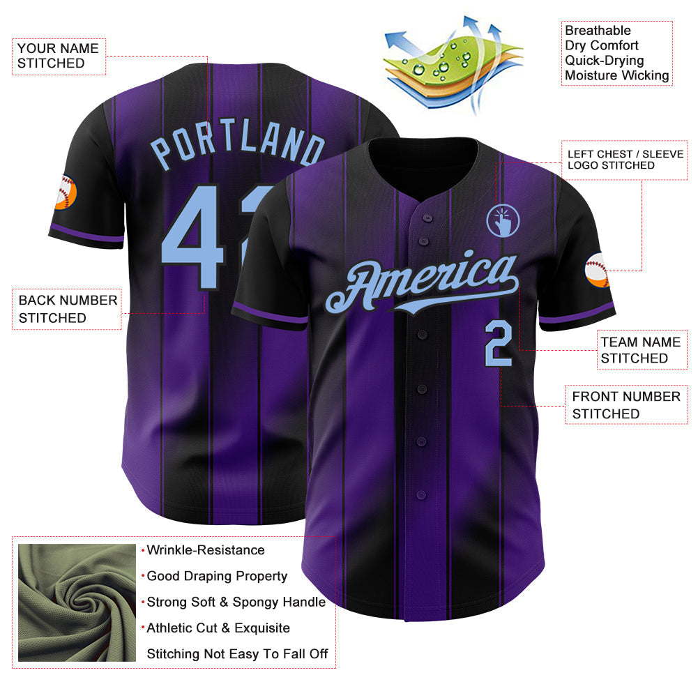 Custom Black Light Blue-Purple Gradient Classic Vertical Stripe Authentic Baseball Jersey baseball jersey product view 3