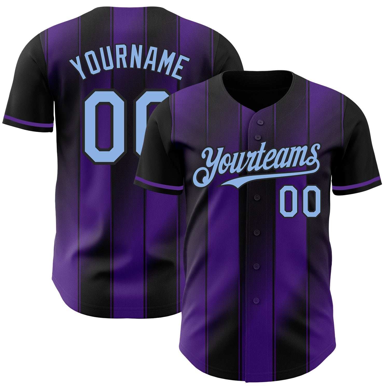 Custom Black Light Blue-Purple Gradient Classic Vertical Stripe Authentic Baseball Jersey baseball jersey product view 1