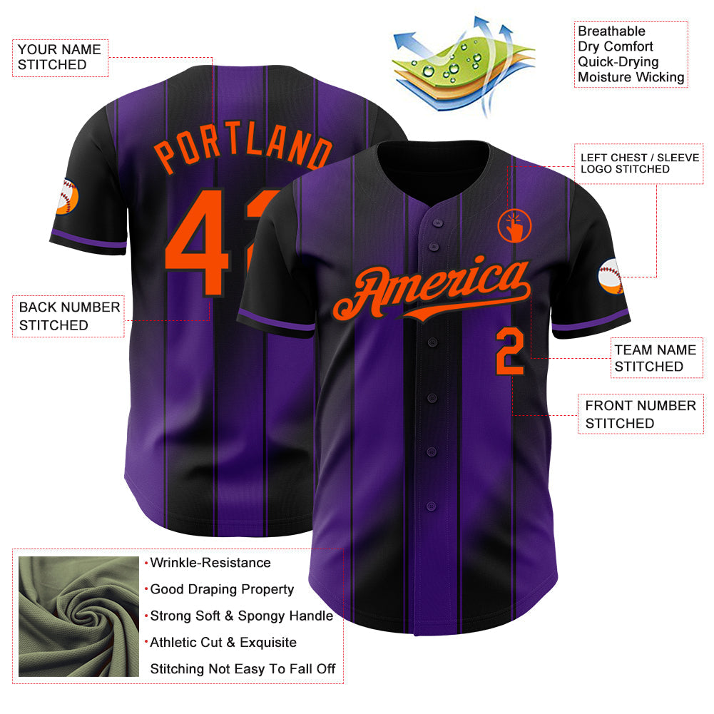 Custom Black Orange-Purple Gradient Classic Vertical Stripe Authentic Baseball Jersey baseball jersey product view 3