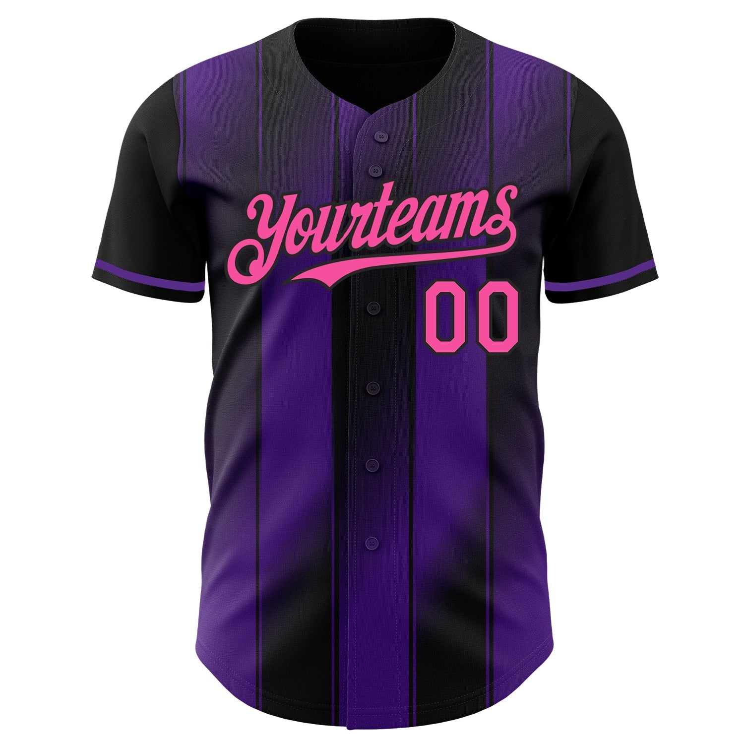 Custom Black Pink-Purple Gradient Classic Vertical Stripe Authentic Baseball Jersey baseball jersey product view 2