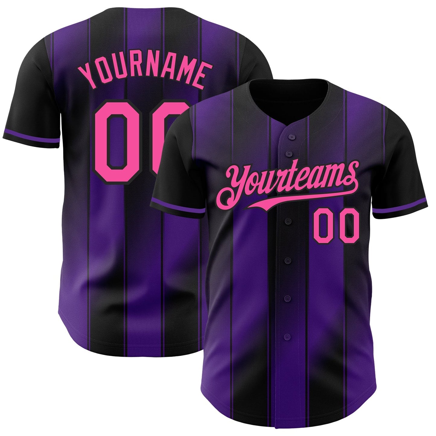 Custom Black Pink-Purple Gradient Classic Vertical Stripe Authentic Baseball Jersey baseball jersey product view 1