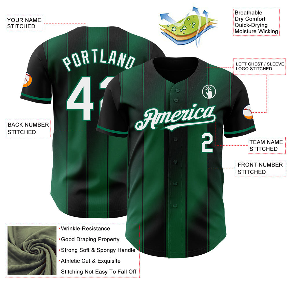 Custom Black White-Kelly Green Gradient Classic Vertical Stripe Authentic Baseball Jersey baseball jersey product view 3