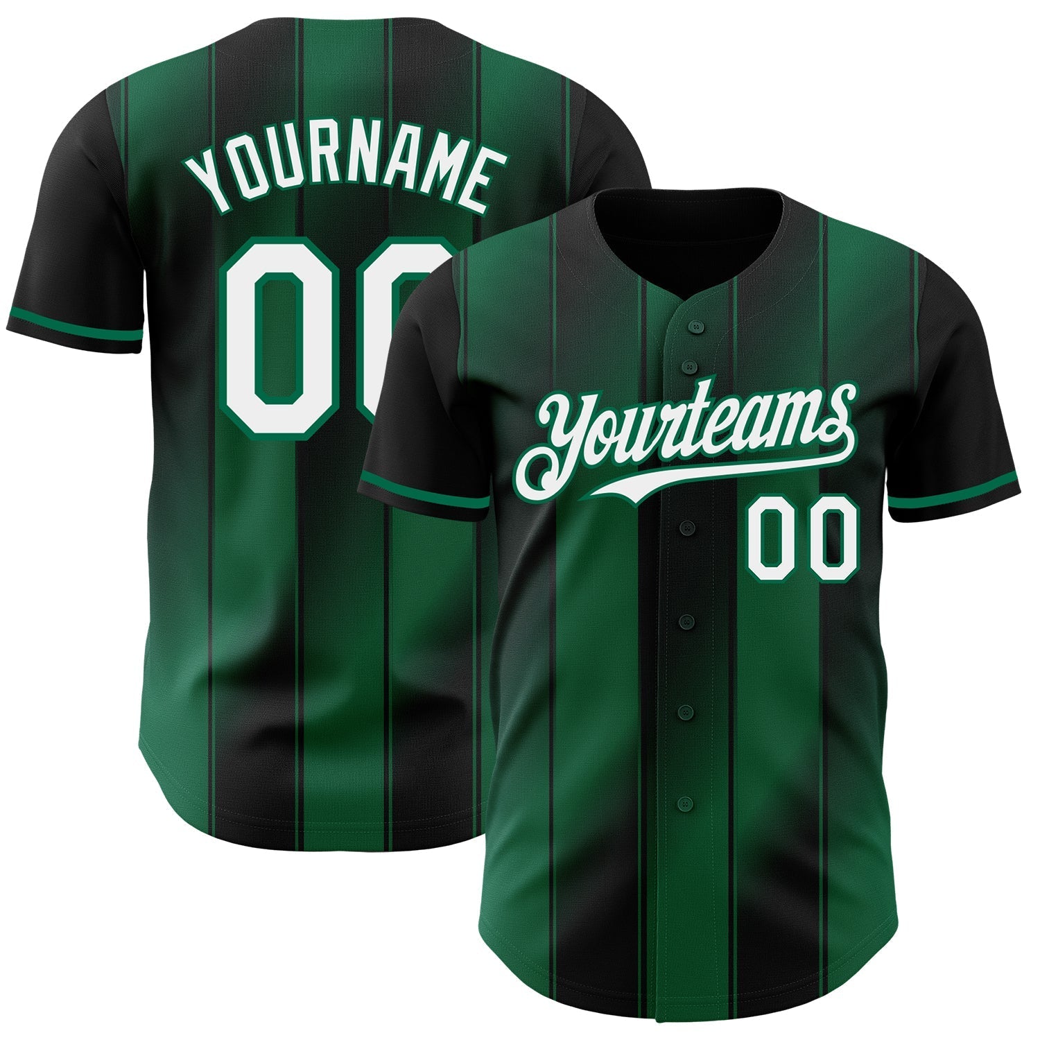 Custom Black White-Kelly Green Gradient Classic Vertical Stripe Authentic Baseball Jersey baseball jersey product view 1