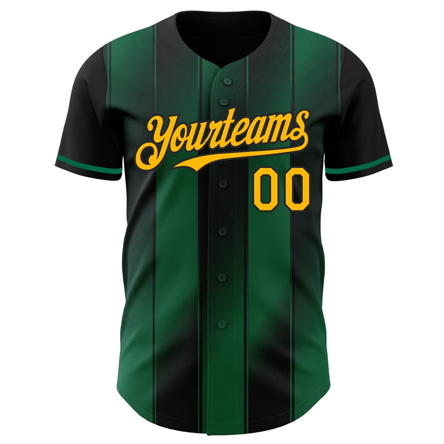 Custom Black Gold-Kelly Green Gradient Classic Vertical Stripe Authentic Baseball Jersey baseball jersey product view 2