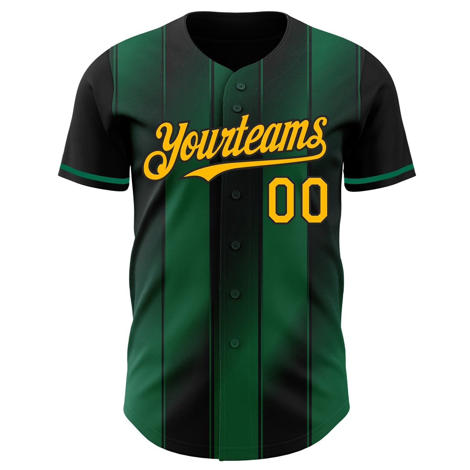 Custom Black Gold-Kelly Green Gradient Classic Vertical Stripe Authentic Baseball Jersey baseball jersey product view 2