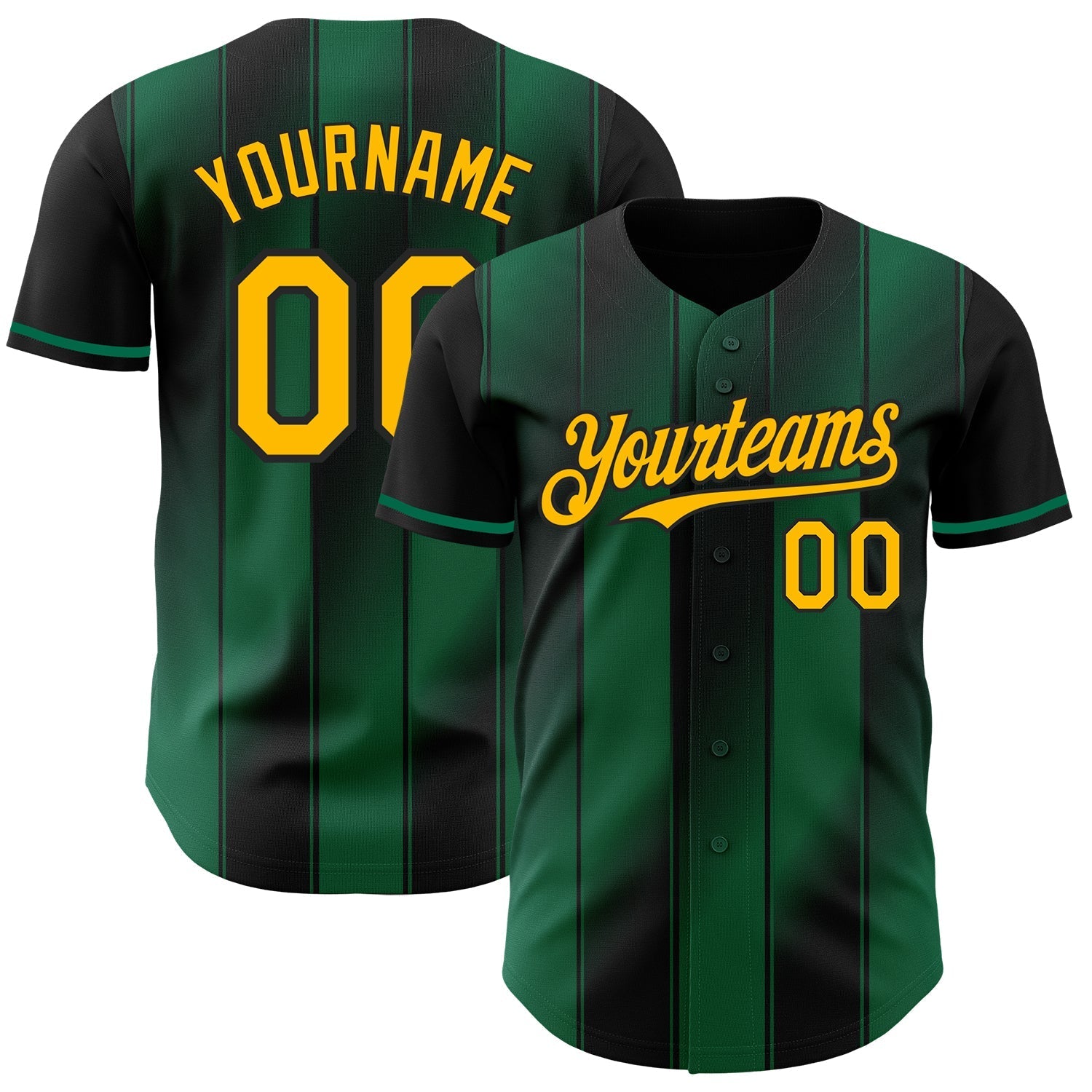 Custom Black Gold-Kelly Green Gradient Classic Vertical Stripe Authentic Baseball Jersey baseball jersey product view 1