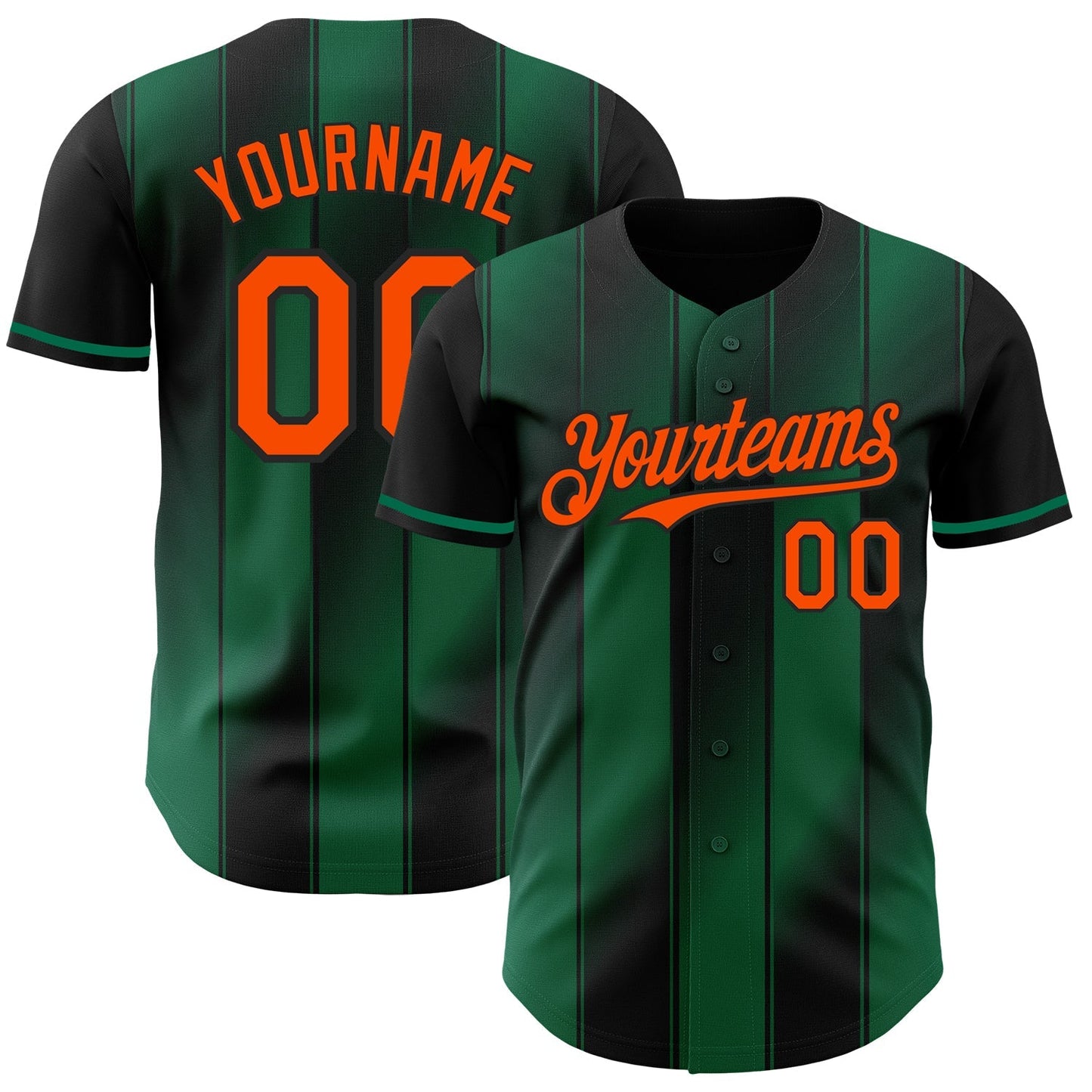 Custom Black Orange-Kelly Green Gradient Classic Vertical Stripe Authentic Baseball Jersey baseball jersey product view 1