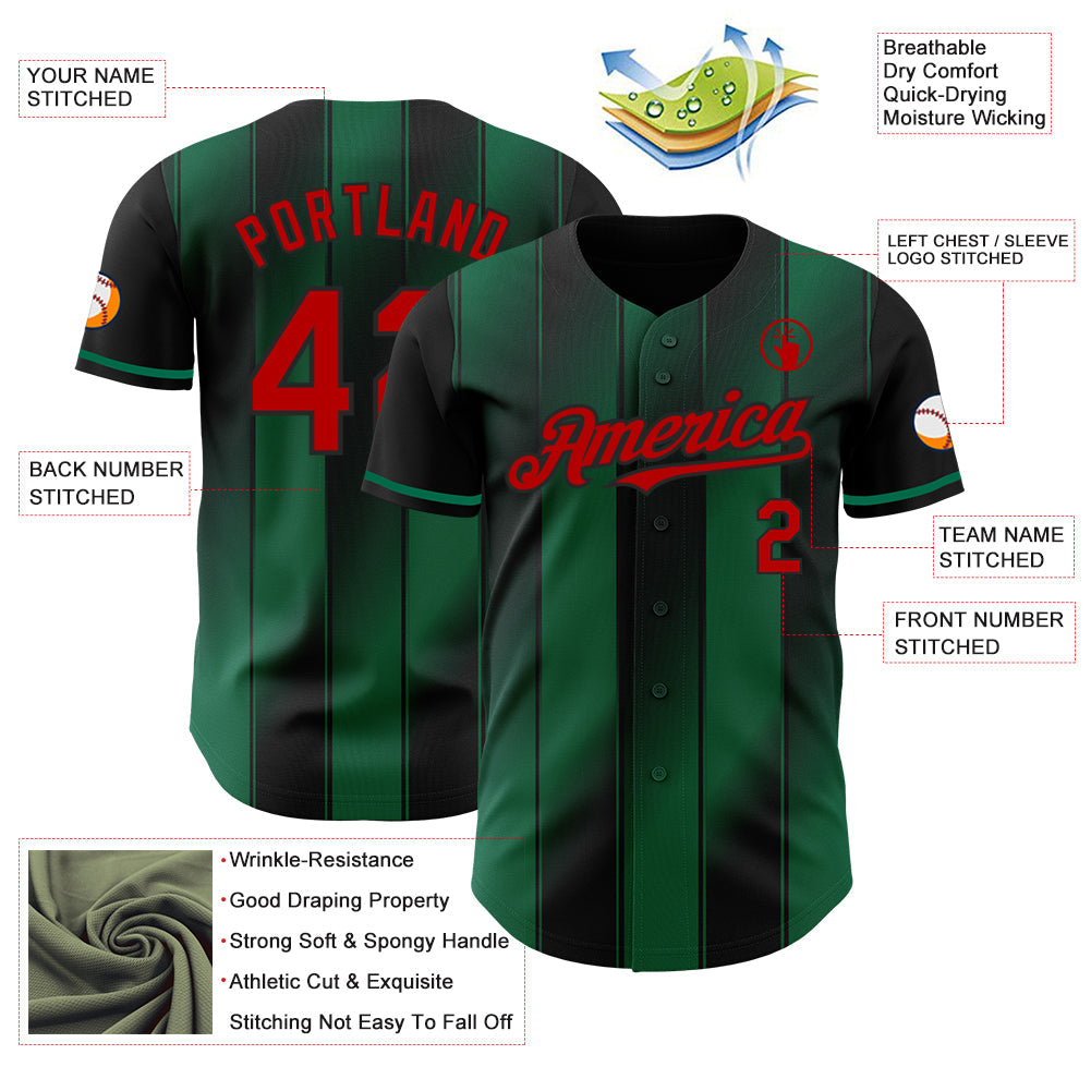 Custom Black Red-Kelly Green Gradient Classic Vertical Stripe Authentic Baseball Jersey baseball jersey product view 3