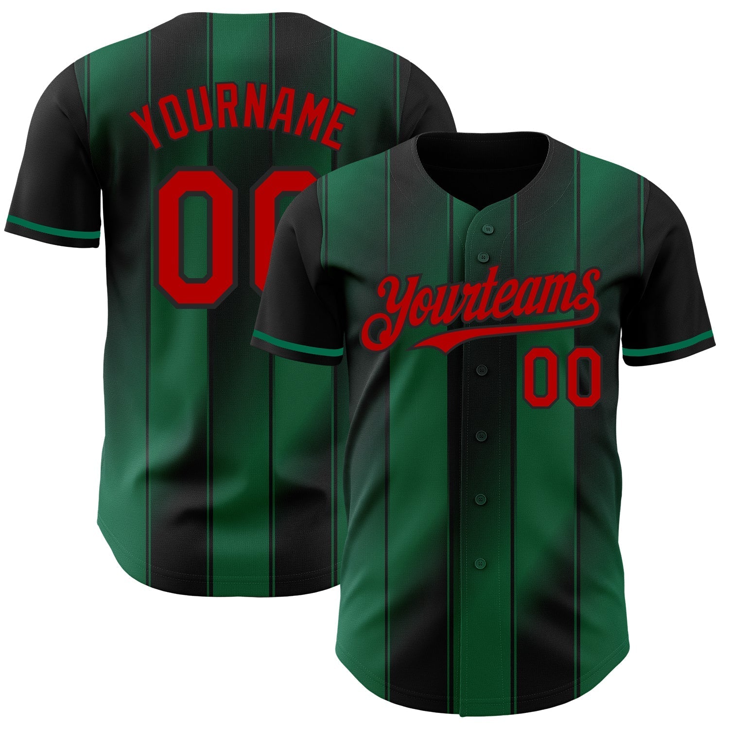 Custom Black Red-Kelly Green Gradient Classic Vertical Stripe Authentic Baseball Jersey baseball jersey product view 1