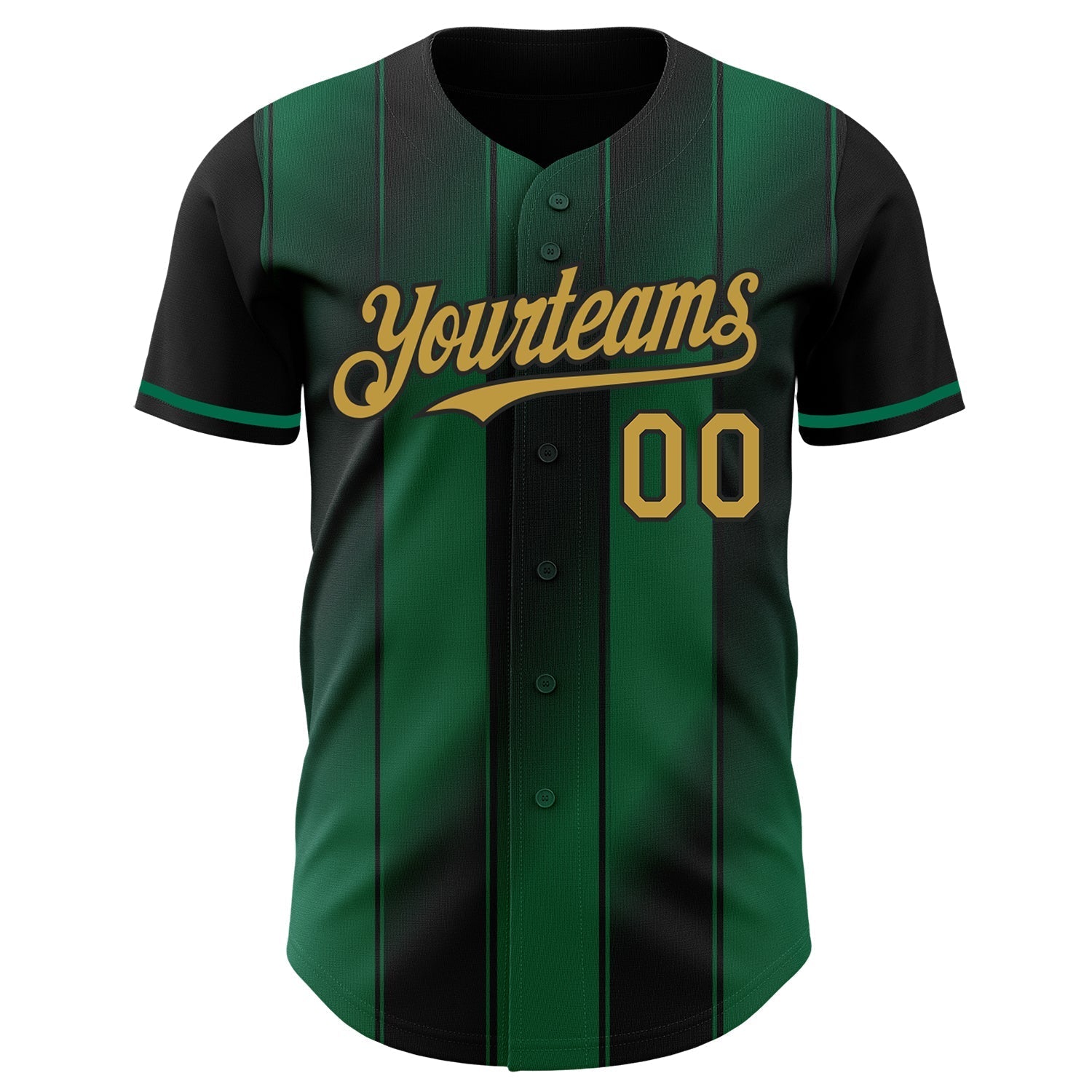 Custom Black Old Gold-Kelly Green Gradient Classic Vertical Stripe Authentic Baseball Jersey baseball jersey product view 2