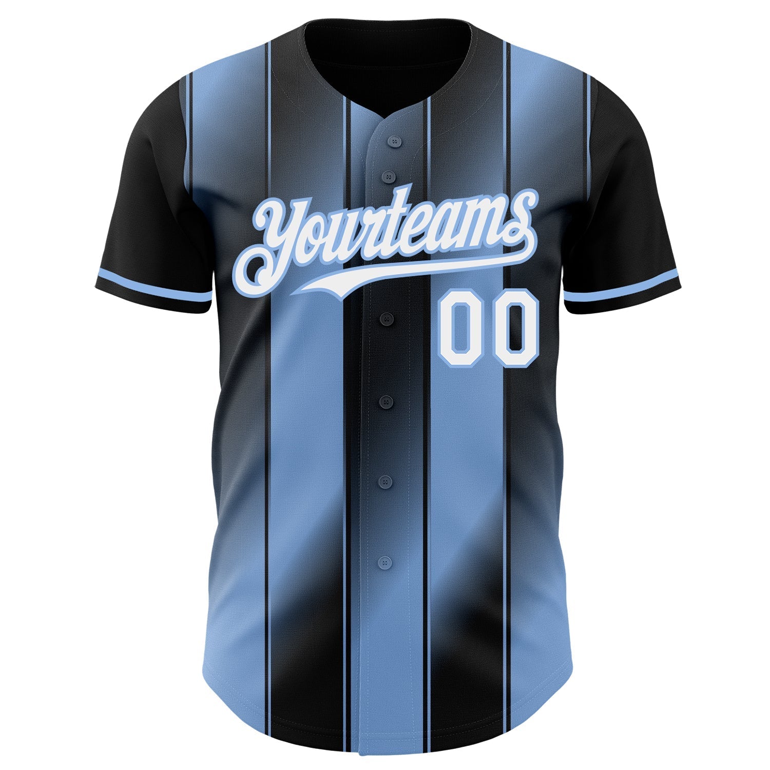 Custom Black White-Light Blue Gradient Classic Vertical Stripe Authentic Baseball Jersey baseball jersey product view 2
