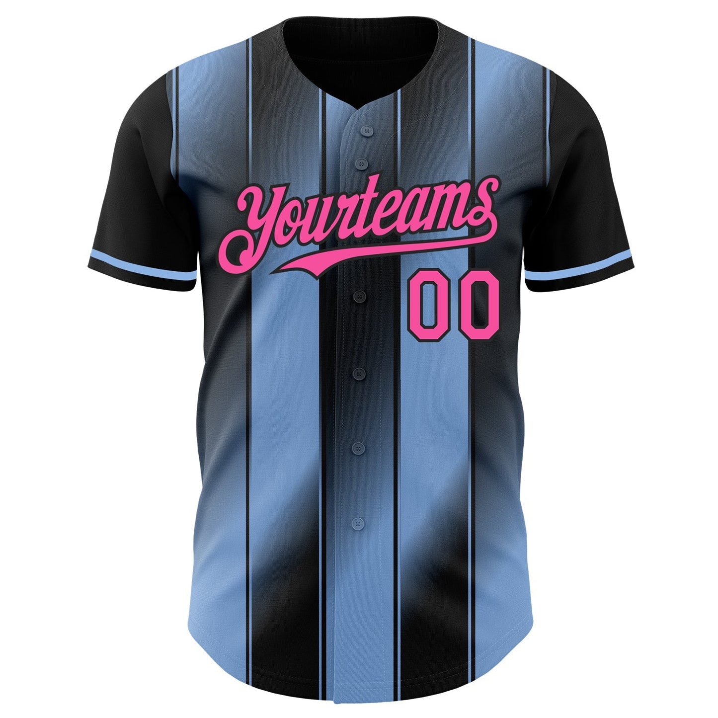 Custom Black Pink-Light Blue Gradient Classic Vertical Stripe Authentic Baseball Jersey baseball jersey product view 2