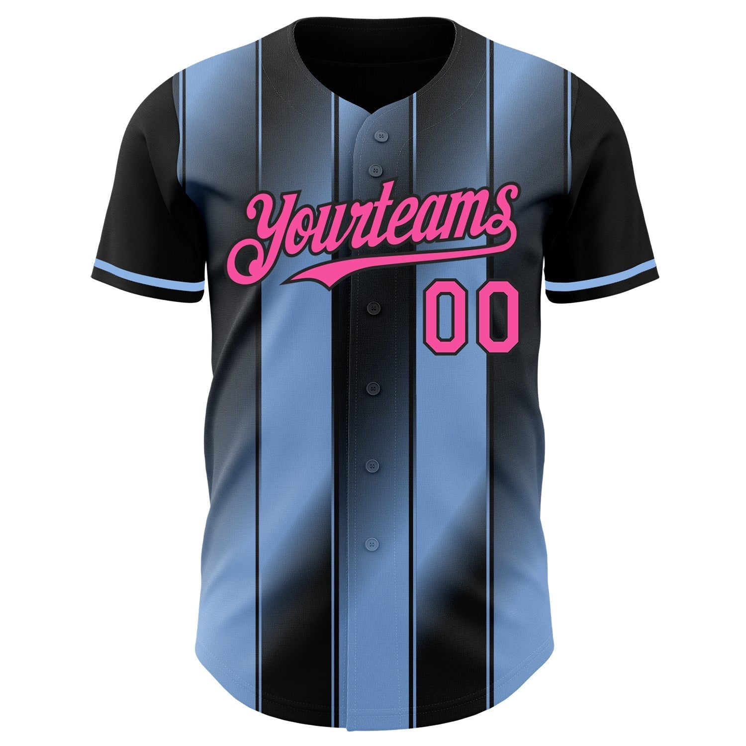 Custom Black Pink-Light Blue Gradient Classic Vertical Stripe Authentic Baseball Jersey baseball jersey product view 2