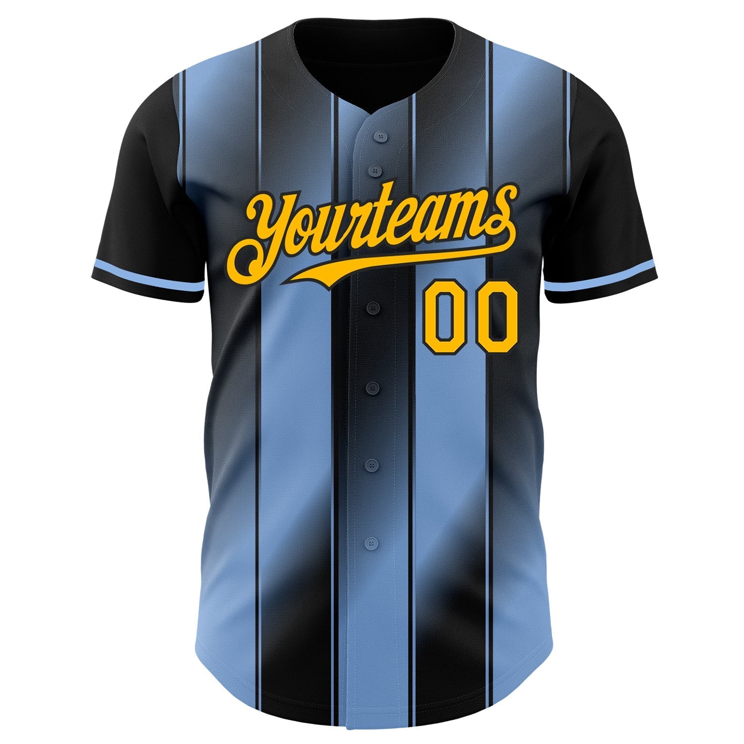 Custom Black Gold-Light Blue Gradient Classic Vertical Stripe Authentic Baseball Jersey baseball jersey product view 2