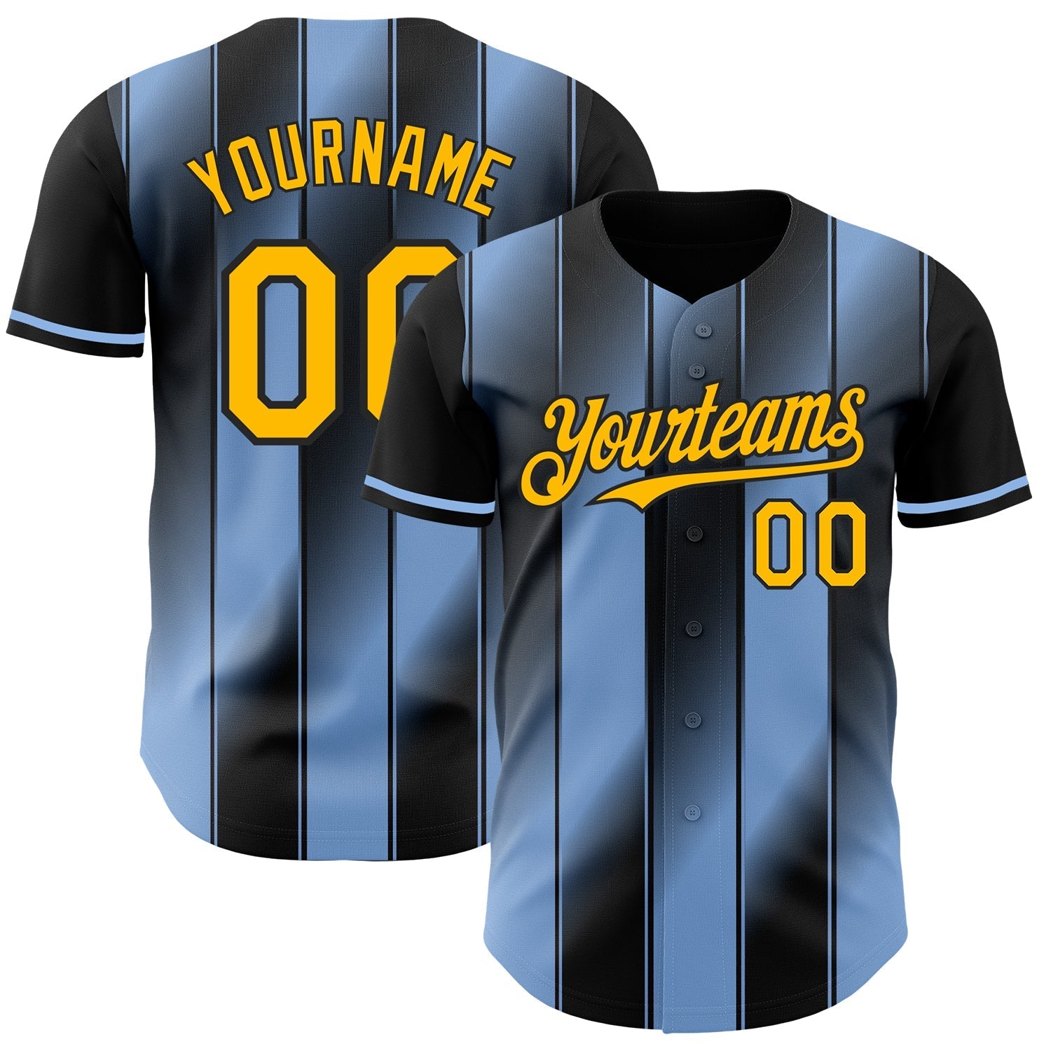 Custom Black Gold-Light Blue Gradient Classic Vertical Stripe Authentic Baseball Jersey baseball jersey product view 1