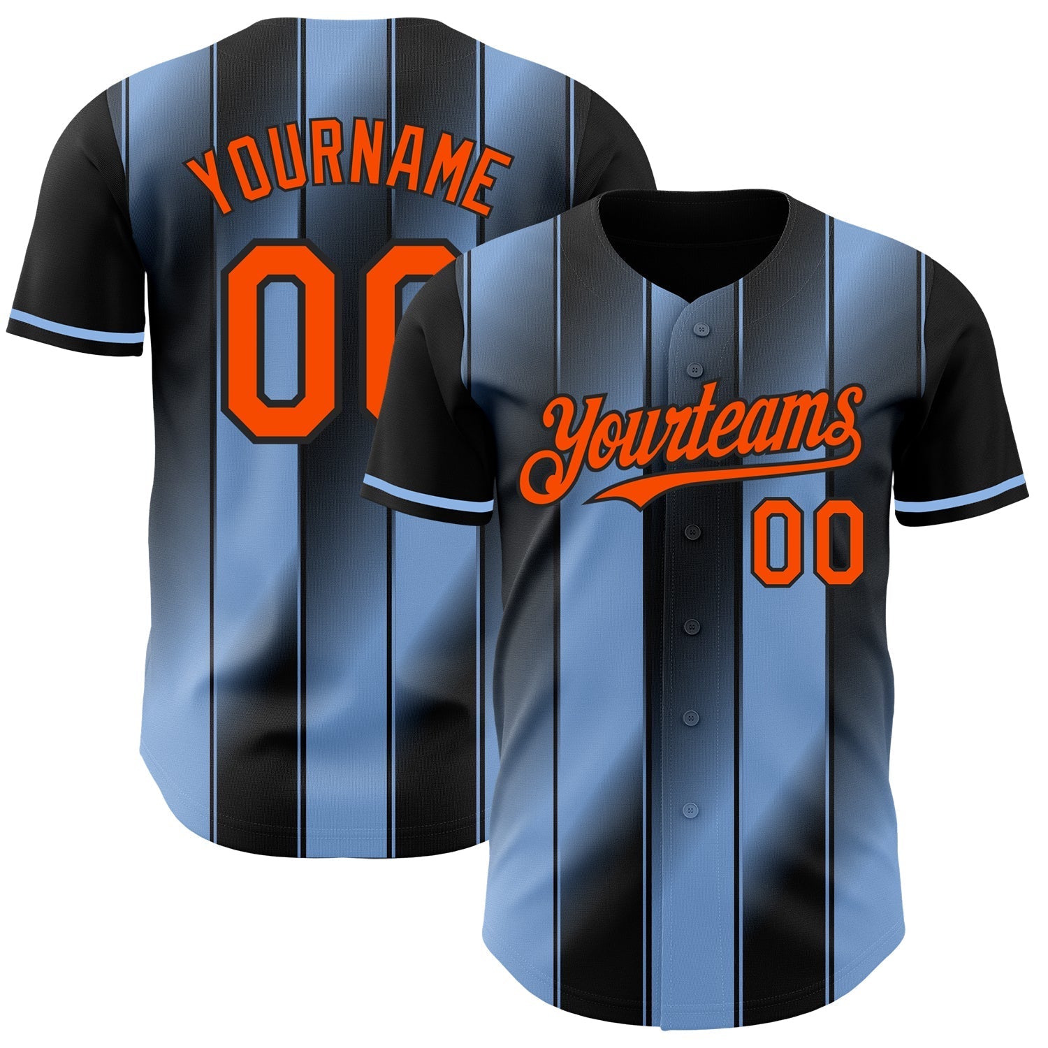 Custom Black Orange-Light Blue Gradient Classic Vertical Stripe Authentic Baseball Jersey baseball jersey product view 1