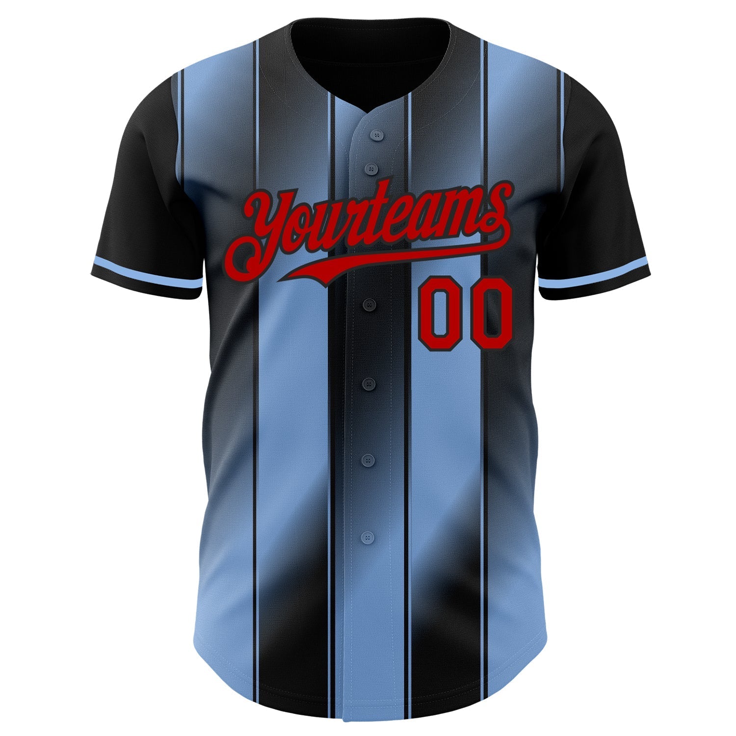 Custom Black Red-Light Blue Gradient Classic Vertical Stripe Authentic Baseball Jersey baseball jersey product view 2