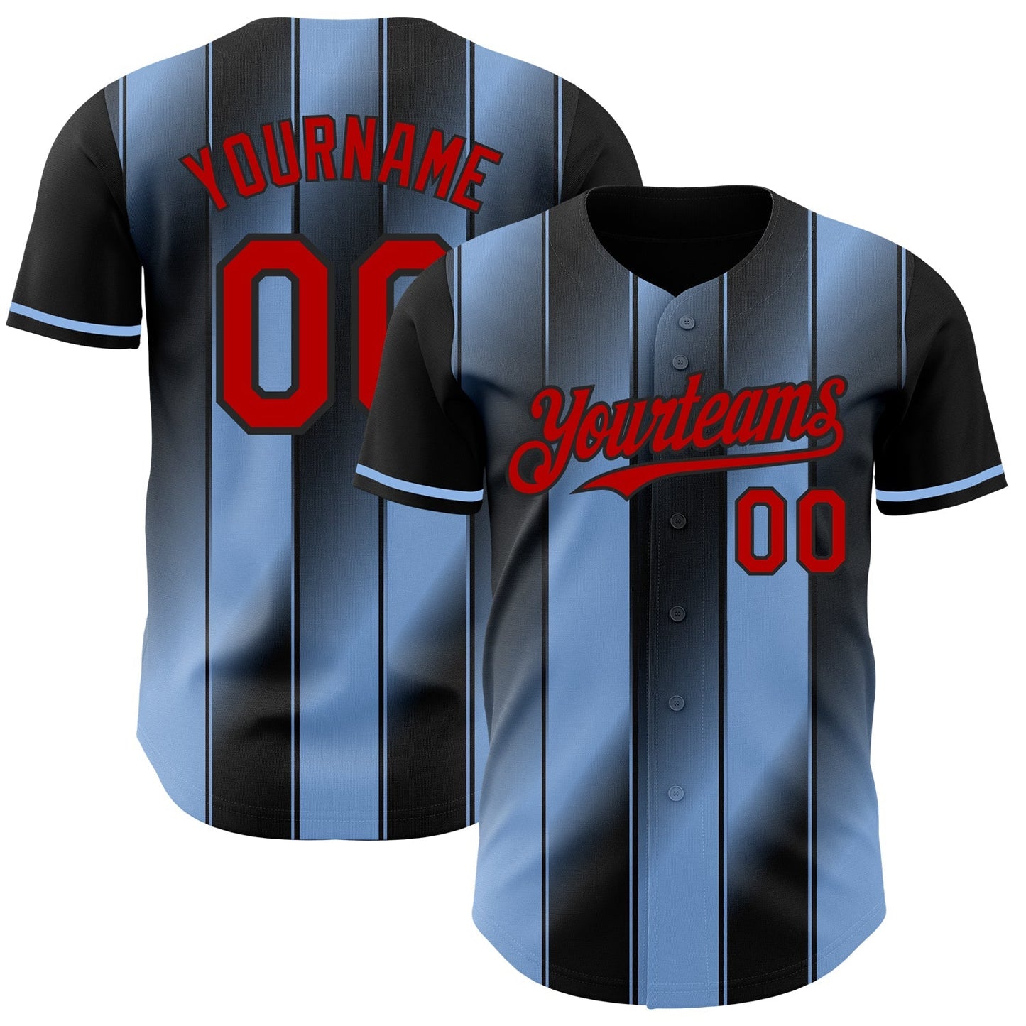 Custom Black Red-Light Blue Gradient Classic Vertical Stripe Authentic Baseball Jersey baseball jersey product view 1