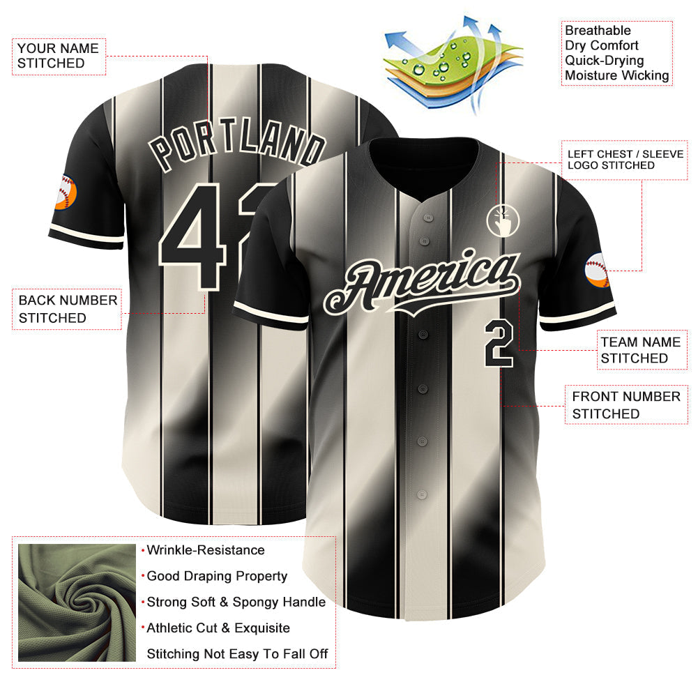 Custom Black Cream-Cream Gradient Classic Vertical Stripe Authentic Baseball Jersey baseball jersey product view 3