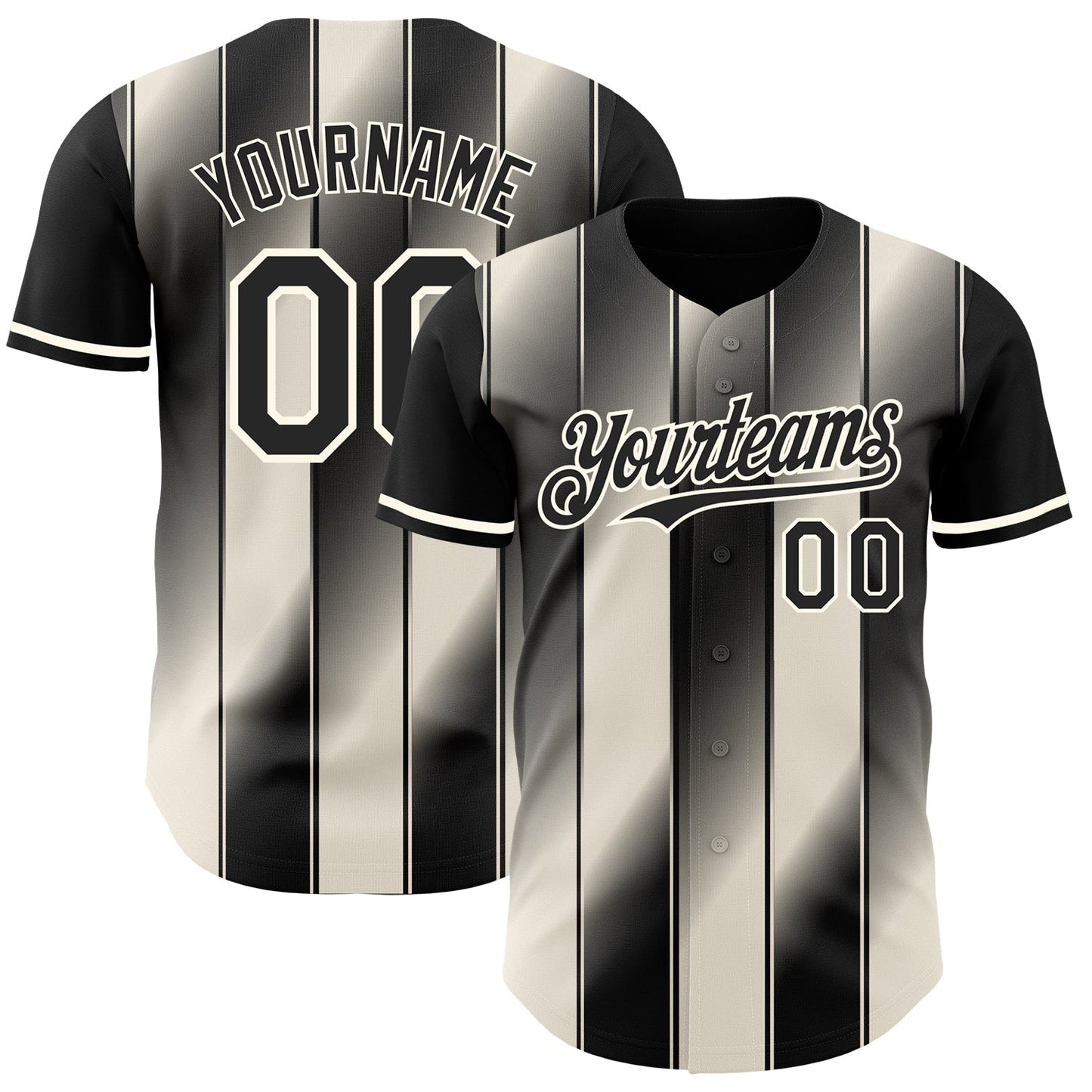 Custom Black Cream-Cream Gradient Classic Vertical Stripe Authentic Baseball Jersey baseball jersey product view 1
