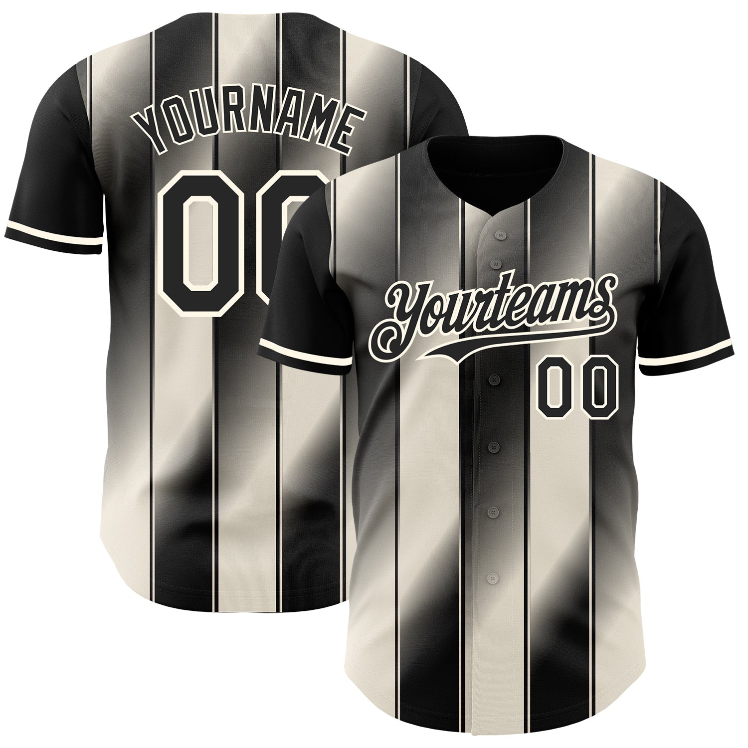 Custom Black Cream-Cream Gradient Classic Vertical Stripe Authentic Baseball Jersey baseball jersey product view 1