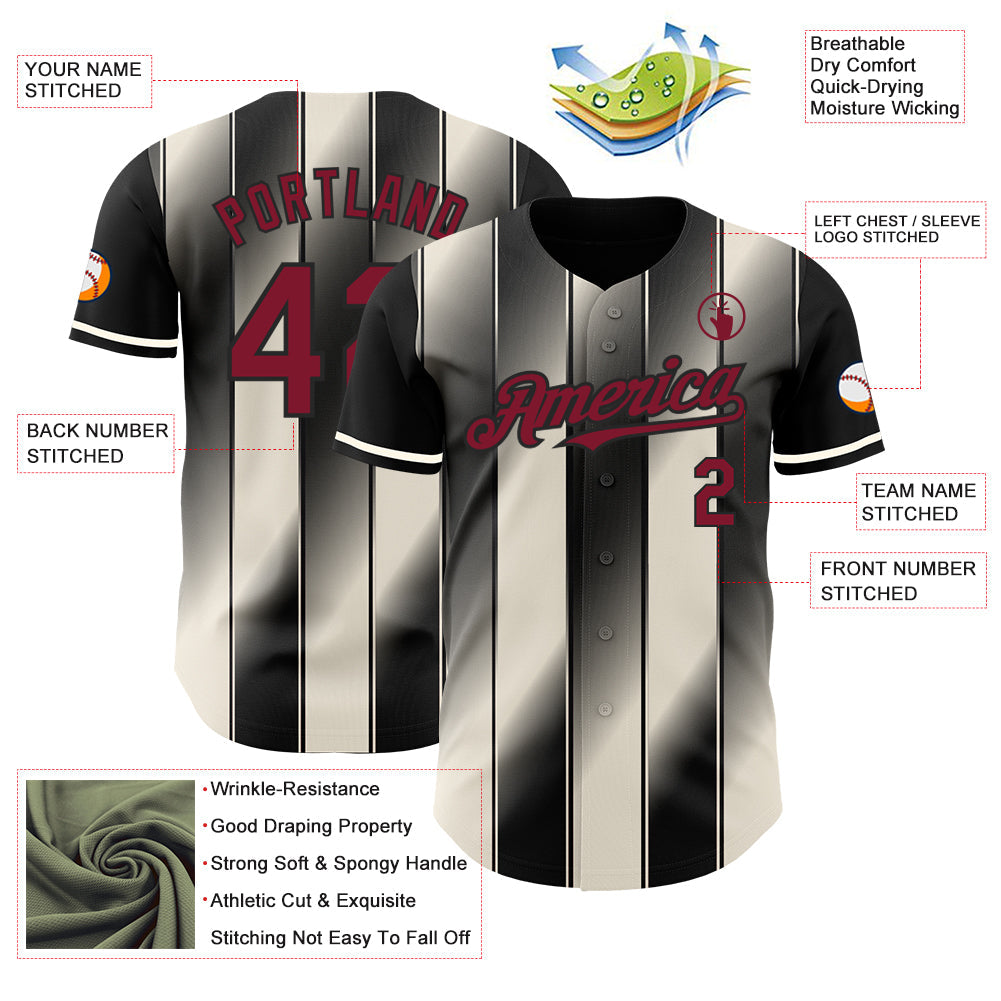 Custom Black Crimson-Cream Gradient Classic Vertical Stripe Authentic Baseball Jersey baseball jersey product view 3