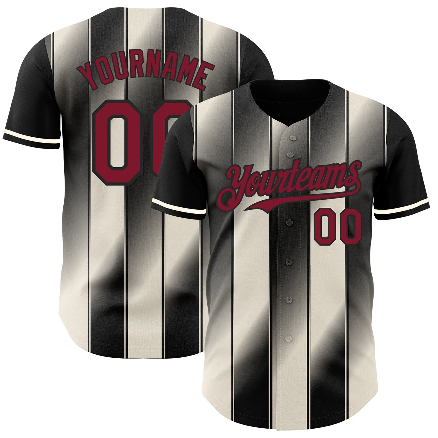 Custom Black Crimson-Cream Gradient Classic Vertical Stripe Authentic Baseball Jersey baseball jersey product view 1