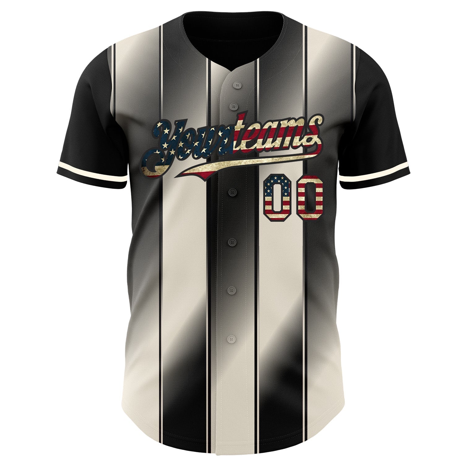 Custom Black Vintage USA Flag-Cream Gradient Classic Vertical Stripe Authentic Baseball Jersey baseball jersey product view 2